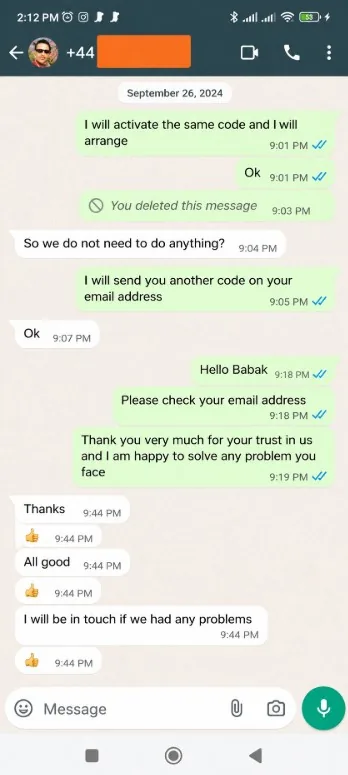 WhatsApp review from an IPTV Great customer