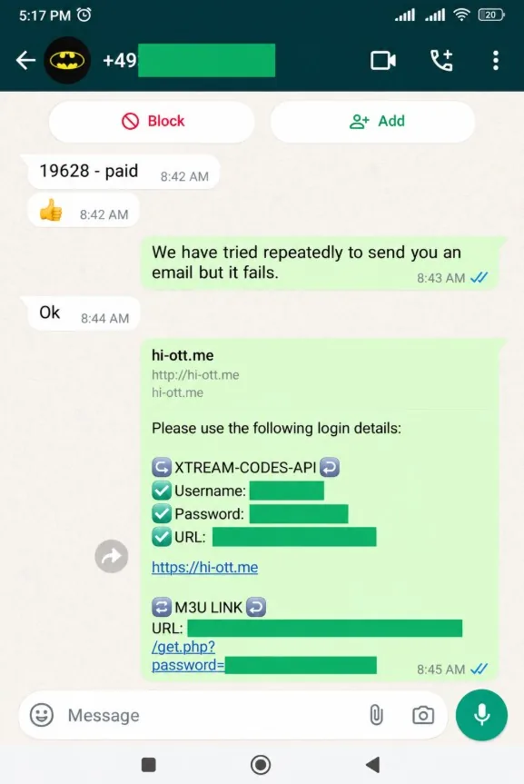 WhatsApp review from an IPTV Great customer