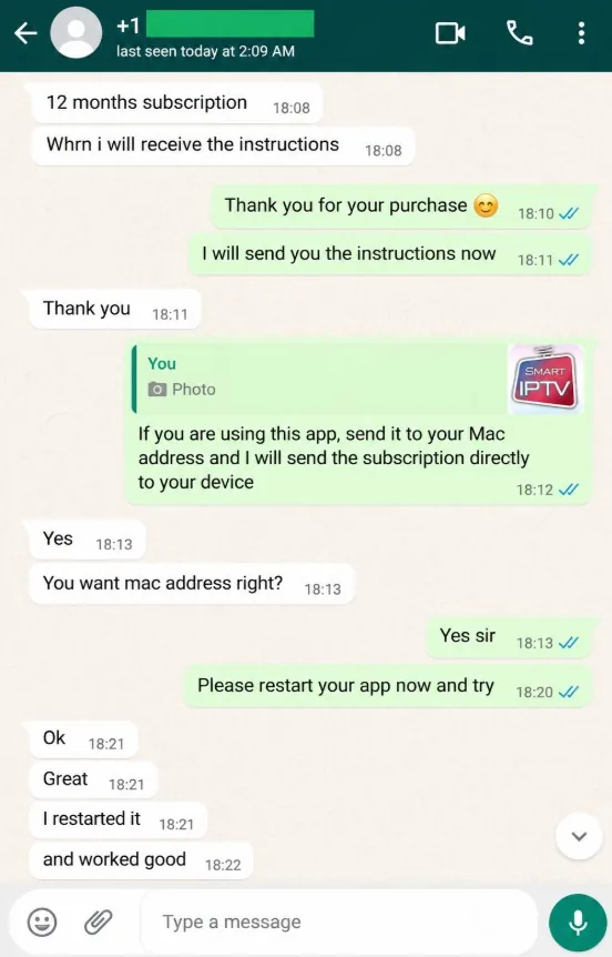 WhatsApp review from an IPTV Great customer